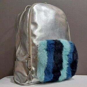 💥GORGEOUS!💥Metallic Silver Leather and Rabbit Fur Large Backpack